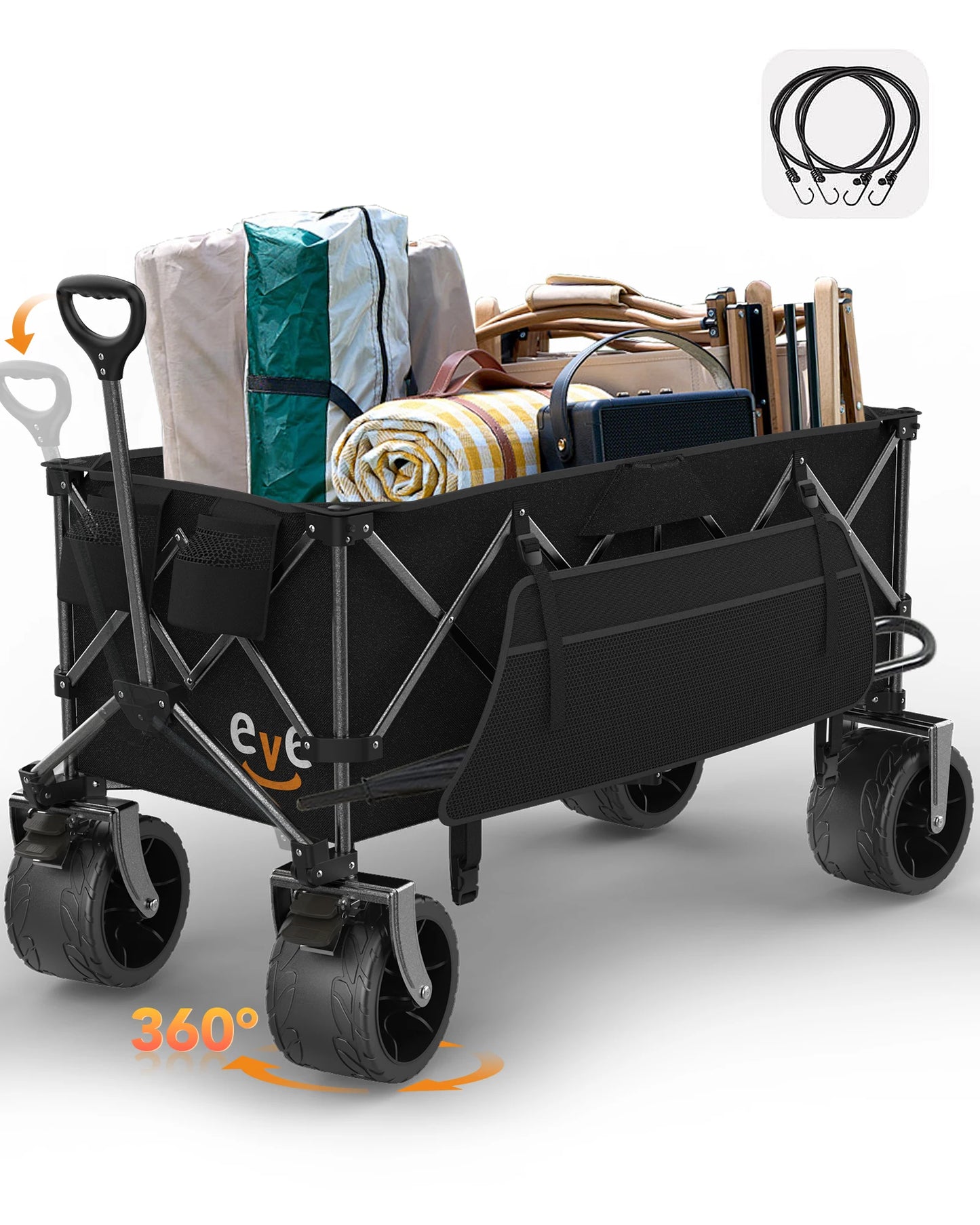 Gyroor Collapsible Wagon - Heavy Duty Foldable Cart, 440LBS Capacity with Side Pocket & Brakes, 66-Gallon Storage
