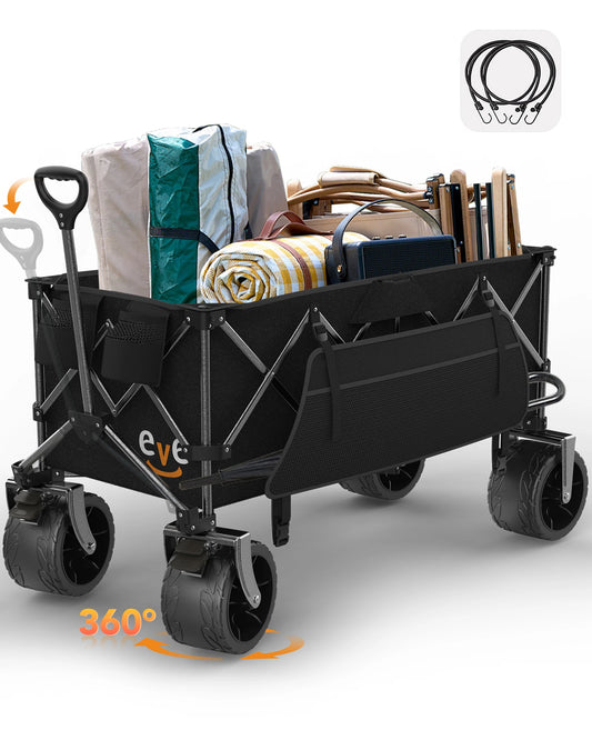 Gyroor Collapsible Wagon - Heavy Duty Foldable Cart, 440LBS Capacity with Side Pocket & Brakes, 66-Gallon Storage
