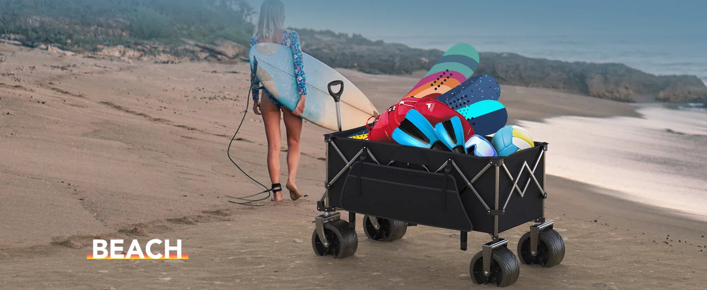 Gyroor Collapsible Wagon - Heavy Duty Foldable Cart, 440LBS Capacity with Side Pocket & Brakes, 66-Gallon Storage
