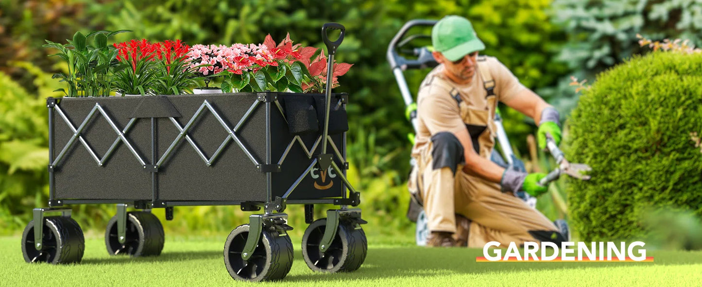 Gyroor Collapsible Wagon - Heavy Duty Foldable Cart, 440LBS Capacity with Side Pocket & Brakes, 66-Gallon Storage