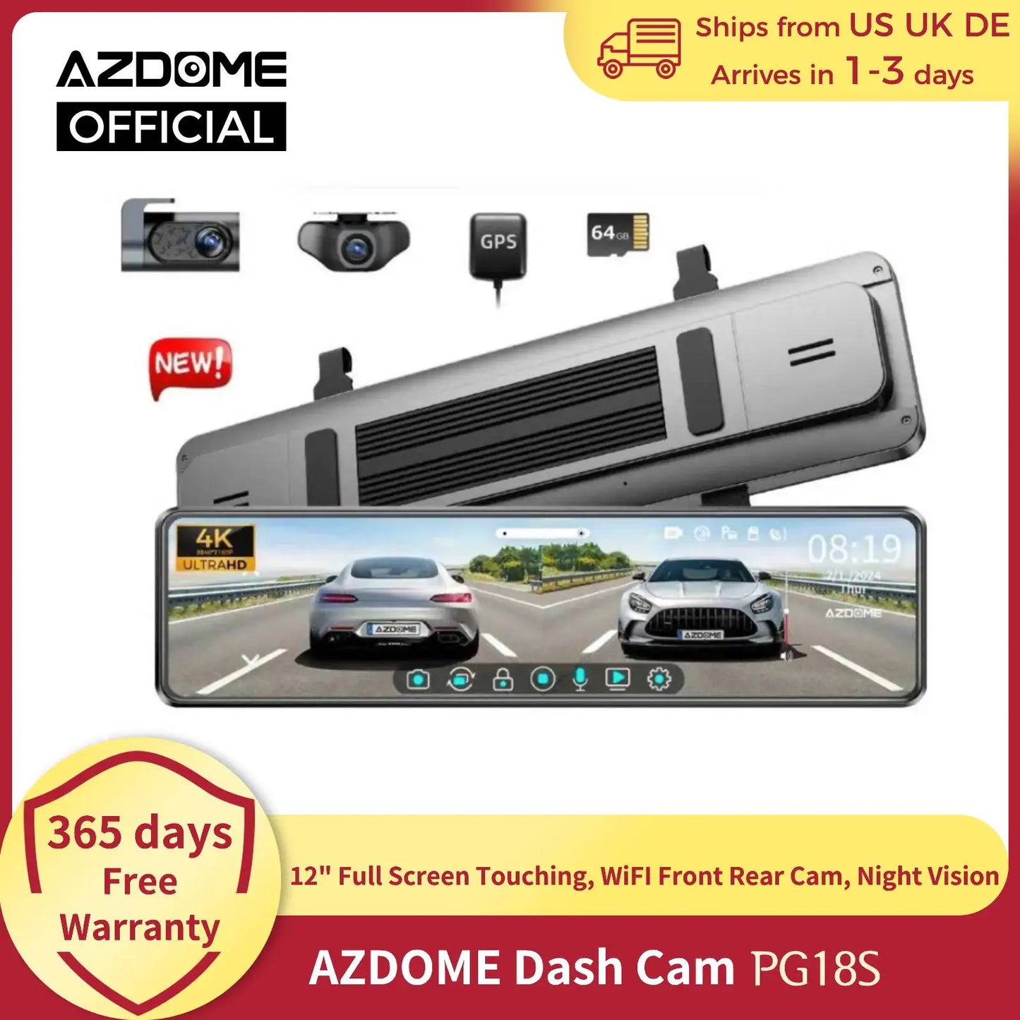 2024 New AZDOME Dash Cam PG18S