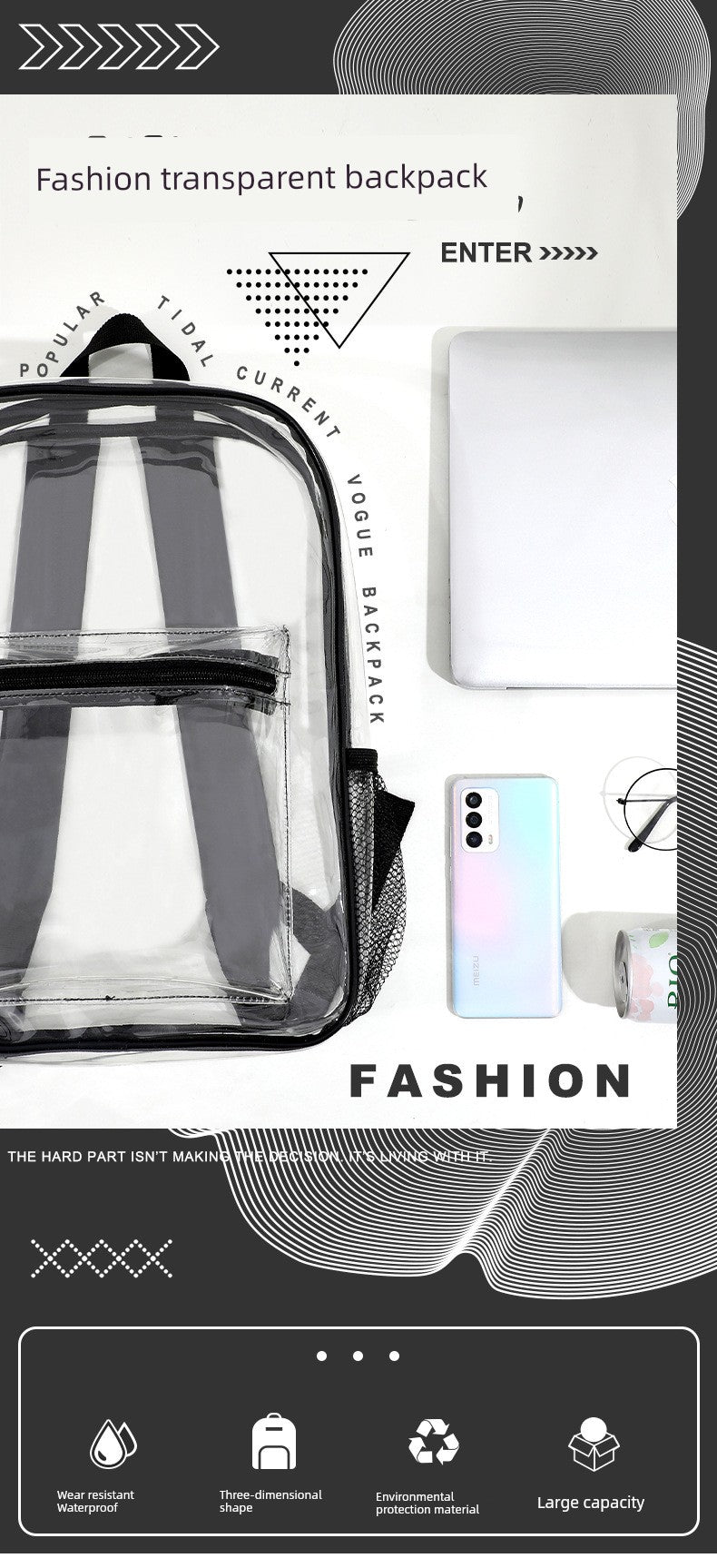 Transparent K-Style PVC Backpack - Trendy and Fashionable for Women