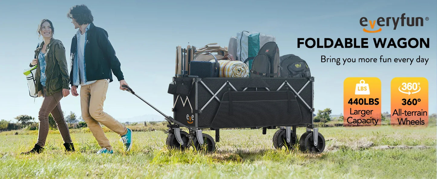 Gyroor Collapsible Wagon - Heavy Duty Foldable Cart, 440LBS Capacity with Side Pocket & Brakes, 66-Gallon Storage