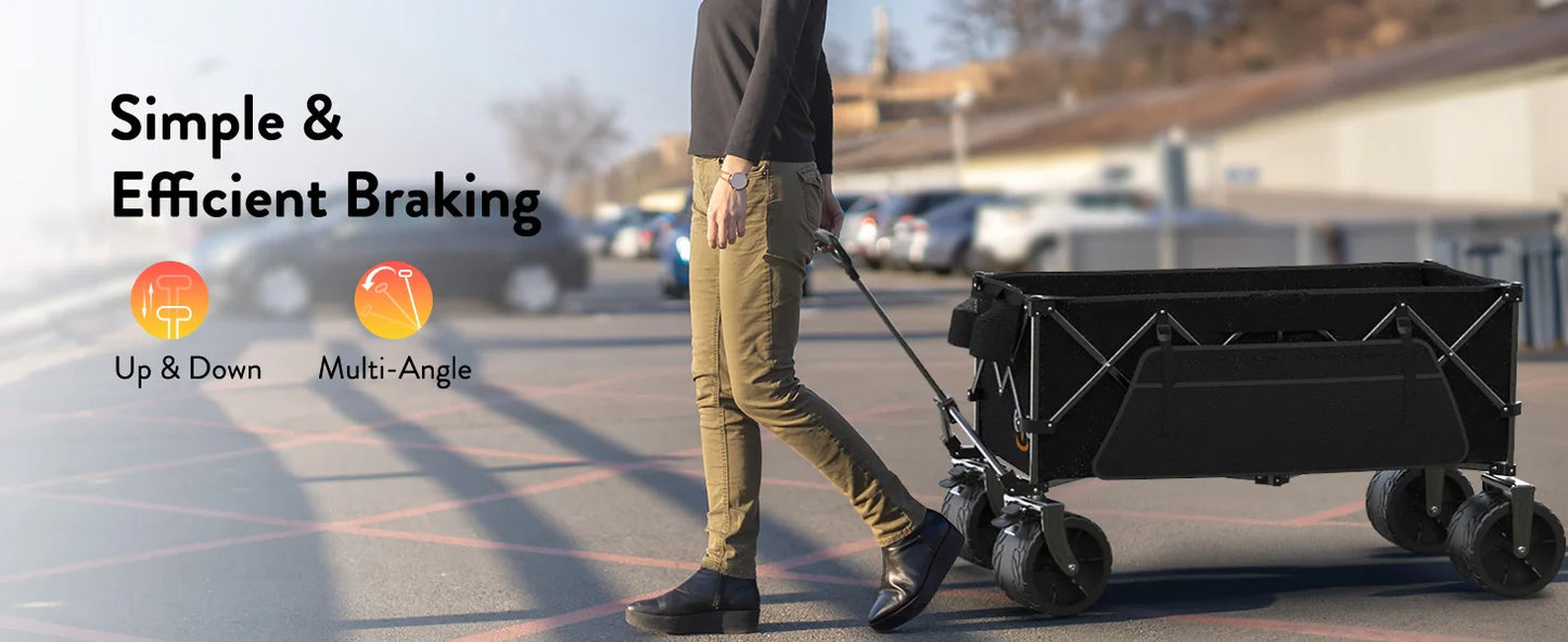 Gyroor Collapsible Wagon - Heavy Duty Foldable Cart, 440LBS Capacity with Side Pocket & Brakes, 66-Gallon Storage