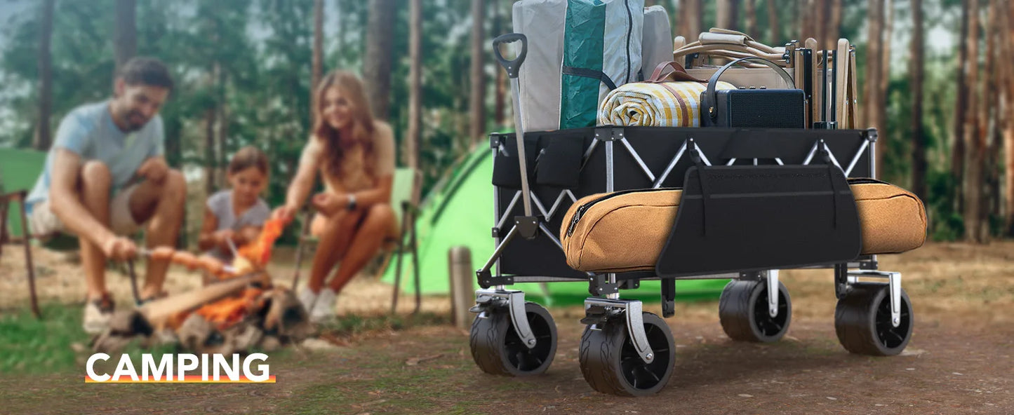 Gyroor Collapsible Wagon - Heavy Duty Foldable Cart, 440LBS Capacity with Side Pocket & Brakes, 66-Gallon Storage