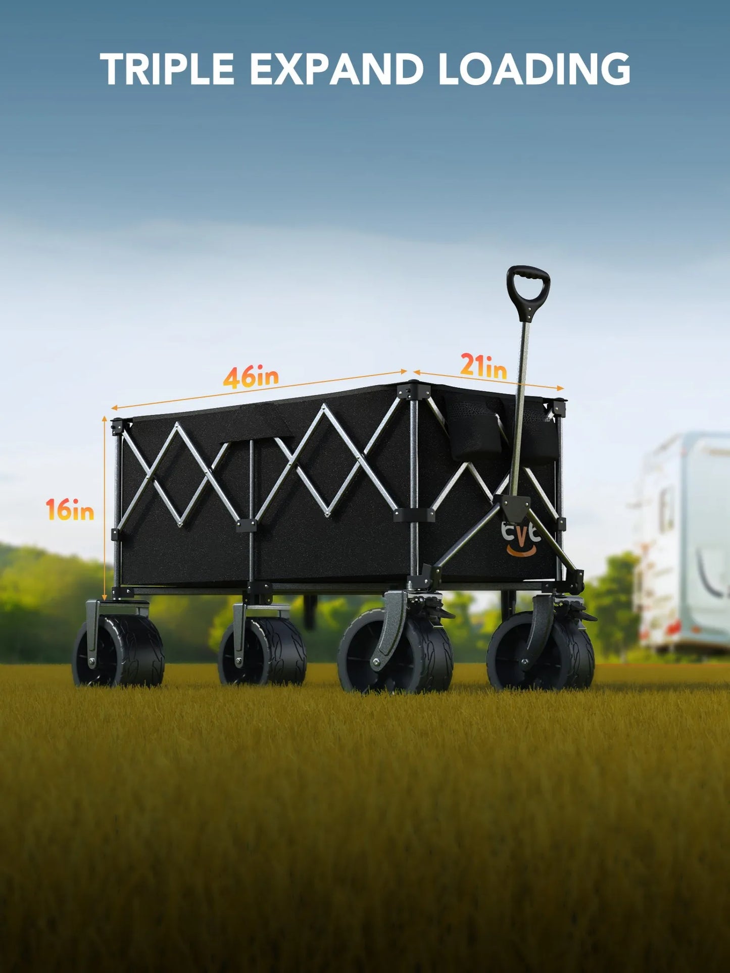 Gyroor Collapsible Wagon - Heavy Duty Foldable Cart, 440LBS Capacity with Side Pocket & Brakes, 66-Gallon Storage