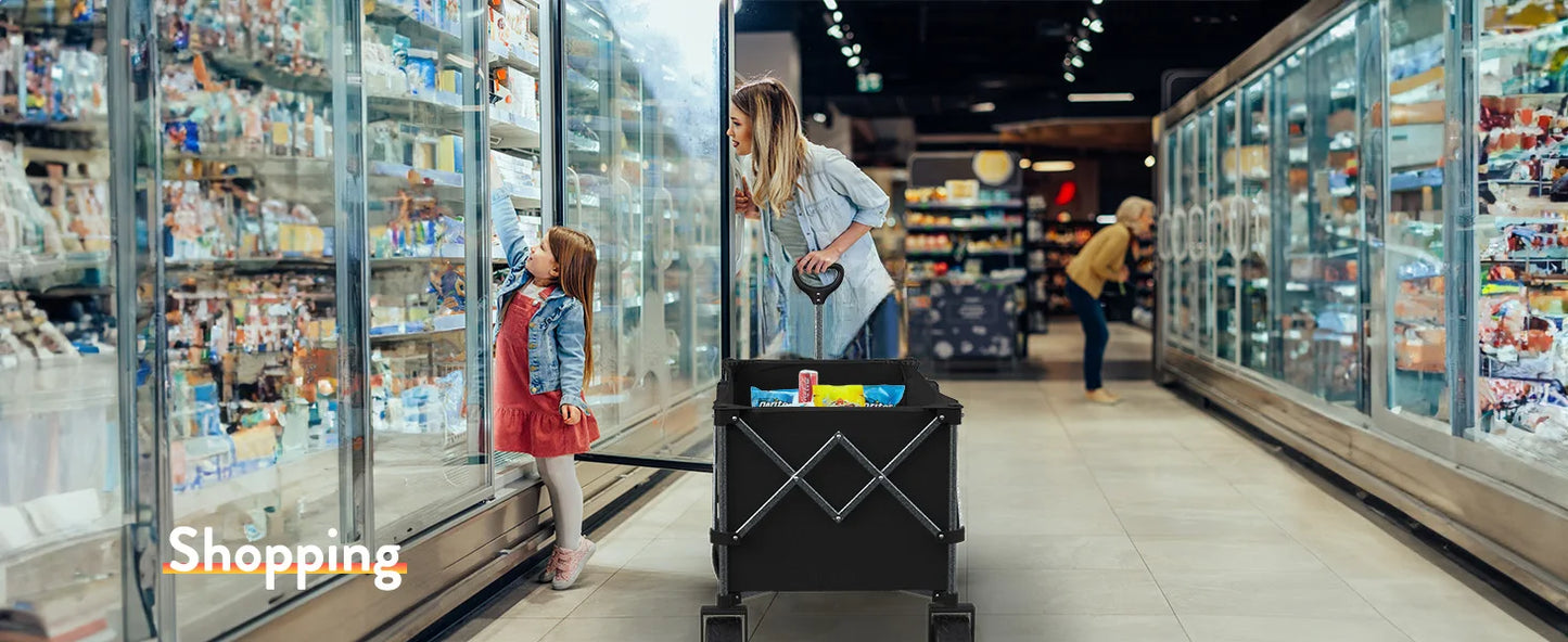 Gyroor Collapsible Wagon - Heavy Duty Foldable Cart, 440LBS Capacity with Side Pocket & Brakes, 66-Gallon Storage