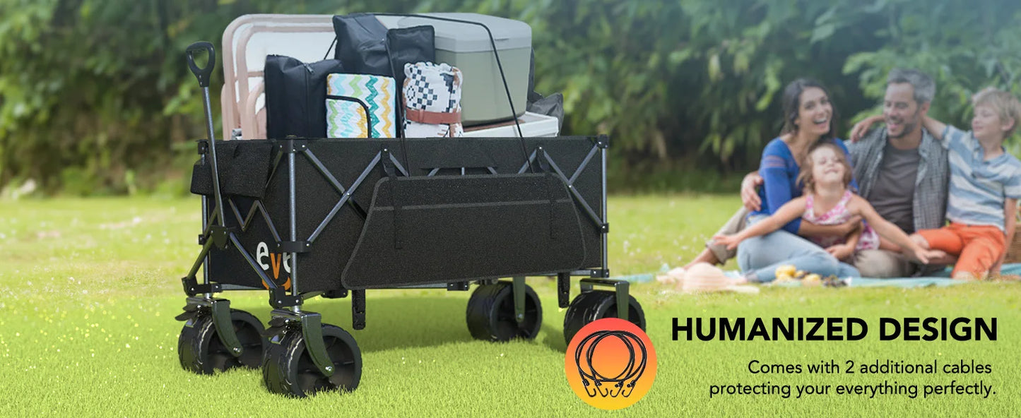 Gyroor Collapsible Wagon - Heavy Duty Foldable Cart, 440LBS Capacity with Side Pocket & Brakes, 66-Gallon Storage