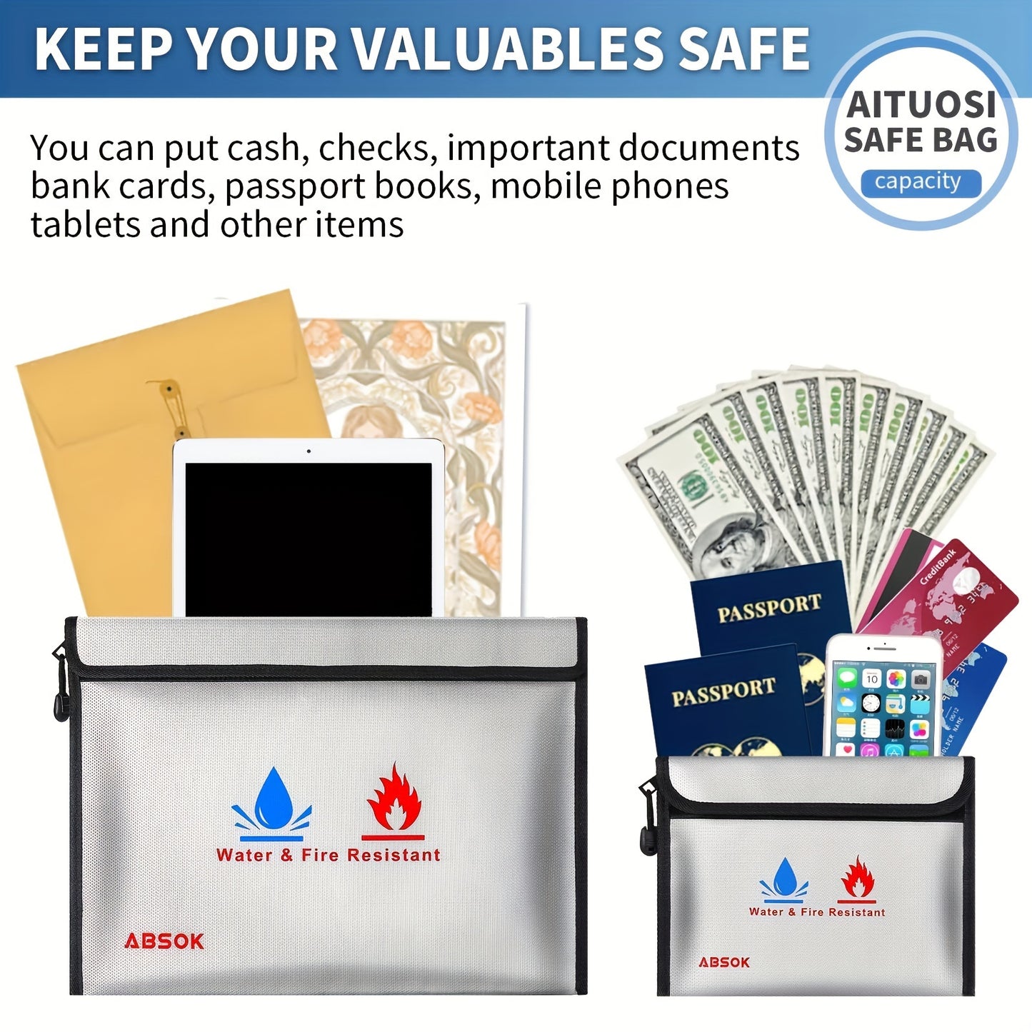 2-Pack Fire-Resistant Document Bags ā Safe Storage for Peace of Mind